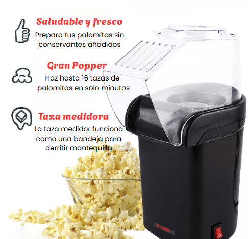 5 Core Popcorn Machine 16 Cup Hot Air Popper Mini Portable Electric Pop Corn Maker Black